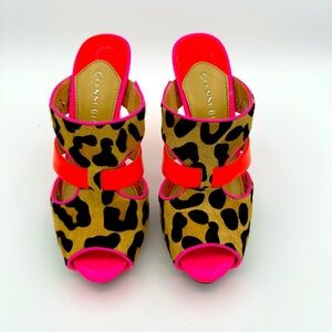 Womens Gianni Bini calf hair cheetah print hot pink heels sz 6M